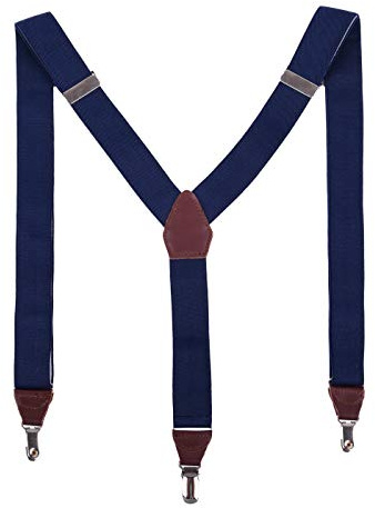 Massi Morino I Bretelle Uomo Blu Scuro a Y I Larghezza 3,5 cm I Bretelle Elastiche Regolabili con Inserti in Pelle I Clip in Metallo I Con Scatola Regalo