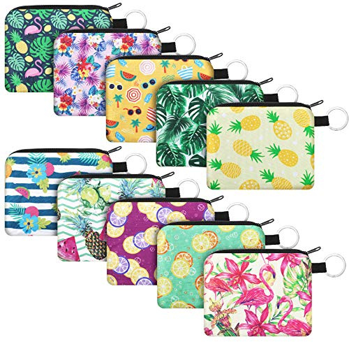 Boao 10 Pcs Mini Coin Purse, Zipper Change Wallet, Tropical Series