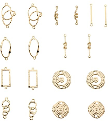 FASHEWELRY 54Pcs Alloy Links Charms Light Gold Oval Flat Round Connectors Link Charms Jewelry Connectors with Double Loops for DIY Bracelet Necklace Jewelry Making