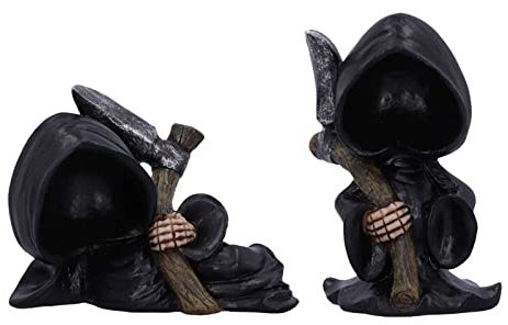 FANCHENGA Grim Reaper Figurine Halloween Collectible Statue, Hand Painted Resin Grim Reaper Figure with Scythe, Scary Grim Little Reaper Halloween Spooky Gothic Decoration Sculptures,C
