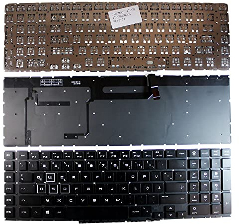 Power4Laptops Alemán Retroiluminada Negro Teclado de Repuesto para Ordenador portátil Compatible con HP Omen 17-cb0907nz