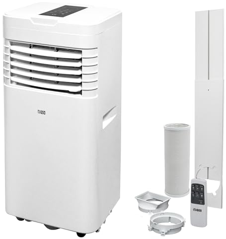 CUQOO Portable Air Conditioner 9000 BTU – 4-in-1 Cooling Fan, Dehumidifier & Air Conditioning Unit w/Remote Control, Digital Display, Sleep Mode & 24h Timer – Energy Class A+ AC for Rooms Up to 26m²