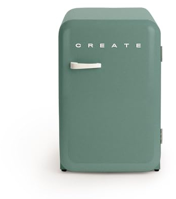 CREATE / RÉTRO FRIGO 83.5 ARGENT/Réfrigérateur vert sauge avec poignée blanc cassé / 98W, basse consommation, 2 étagères, régulateur de température, porte-bouteilles, 56x54x84cm.