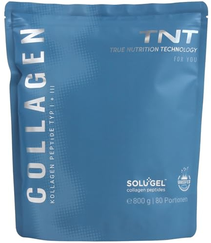 TNT Collagen Pulver (800g) • Kollagen Pulver mit Markenrohstoff Solugel • Kollagen Peptide Typ 1 & 3 • 80 Portionen • Grasgefütterte Weiderinder • Geschmacksneutral & perfekt löslich