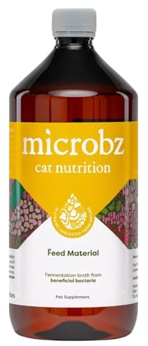 MICROBZ Cat Nutrition - Liquid Beneficial Microbes for Digestion & Coat, 1L | For cats and kittens of all ages and breeds, easy mix liquid feed, gut support & coat care, 100% natural, up to 100 servings