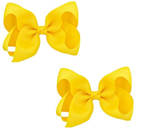 HLMYER 2 Pcs Yellow Bow Hair Clip, Cute Satin Yellow Bows for Hair, Retro Style, Unisex Children