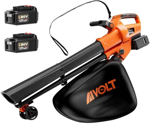 AIVOLT Soplador Aspirador Triturador de Hojas 3 en 1 Inalámbrico con Correa de Hombro Soplador de Hojas con 2 Batería de 20V 4Ah, Cargador y Bolsa de 40L para Jardín Exterior