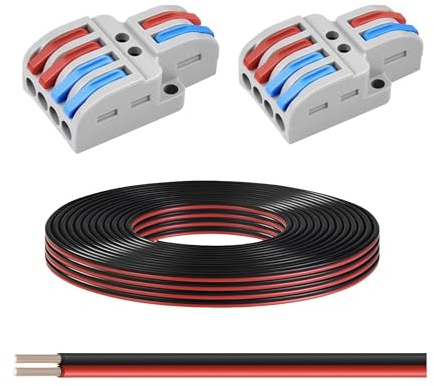 COMVASTARS cavo elettrico 18AWG Prolunga 20 Metri Filo a 2 pin 2 Colori Cavo 2x0,75mm² Rosso/Nero Rame Stagnato 12/24V DC 2 Conduttori Cavo di Collegamento per LED Nastro Lampada Illuminazione Strisci