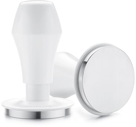 Normcore 58.5mm Coffee Tamper V4.1 with Click Sound Feedback, Espresso Spring Loaded Tamper with 304 Stainless Steel Flat Base Base, Anodized Aluminum Handle with Silicone Stand, White