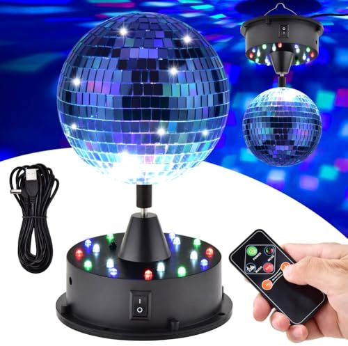 Wouueso festlampor: 5-tums roterande discoboll, fjärrstyrd, justerbar 6-12 varv/min, 18 lysdioder, alternativ för upphängning/bord användning