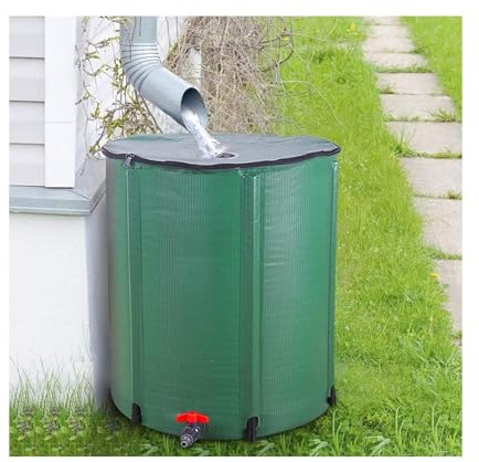 Réservoir de stockage d'eau de pluie portable de 250 L - Réservoir de pluie pliable en PVC respectueux de l'environnement - Solution de récupération efficace de la pluie en vert pour une conservation