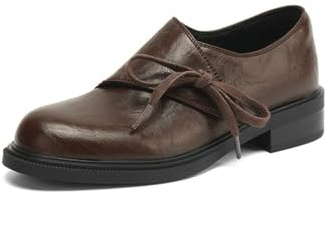 Mocassini Stringati Speciali da Donna con Cinturino a Fiocco Tondo Punta Chiusa Abito Appartamenti Bassi Tacchi a Blocco grossi Slip on Scarpe da Ufficio Casual,Marrone,42 EU