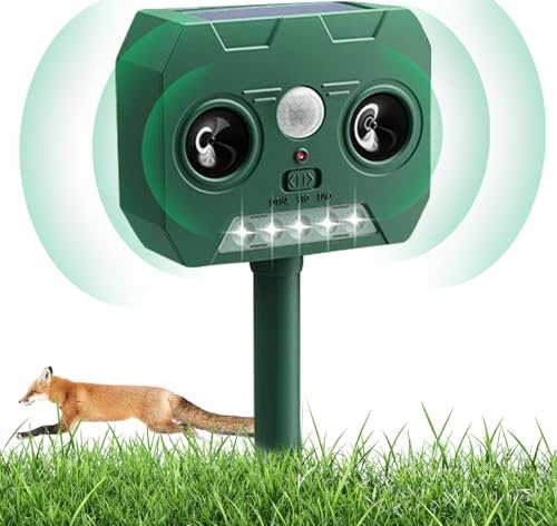 Cat Repellent for Gardens UK Solar Cat Repellent Ultrasonic with PIR Motion Sensor & LED Flash Waterproof Cat Scarers for Gardens Suitable for Repelling Cats Foxes Squirrels Pigeons Rodents