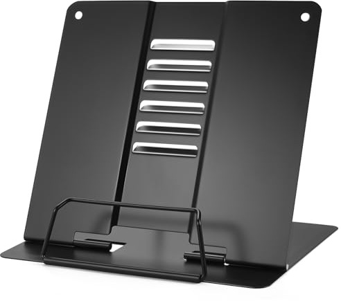 Adjustable Metal Book Stand, Book Holder for Readings, Cookbook Holders for Reading Hands Free, 6-Position Adjustable Angle Metal Reading Rack for Office School Library Home Tablet Phone