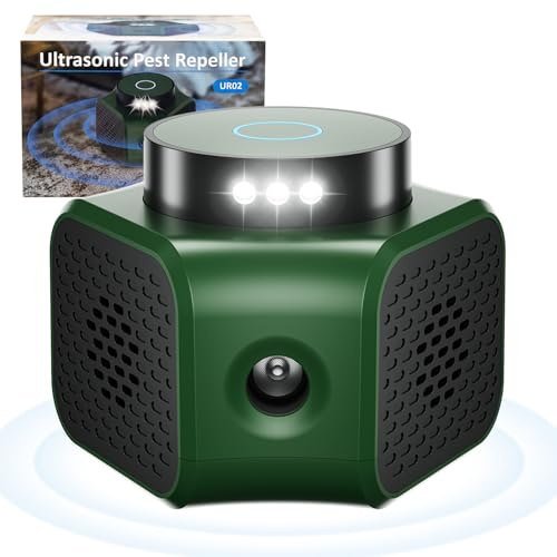 MEKEET Ultraschall Mäuseabwehr mit LED-Stroboskoplicht, 360° Schutz gegen Mäuse für Nagetiere, Eichhörnchen, Mäuse, Spinnen