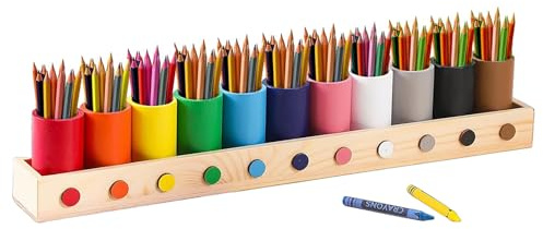 LUPATDY Pennhållare trä, pennhållare barn, pennförvaring med 11 fack, pennlåda i massivt trä för barn, pennförvaring, Montessori pennor skrivbord arrangör för skola kontor hemma