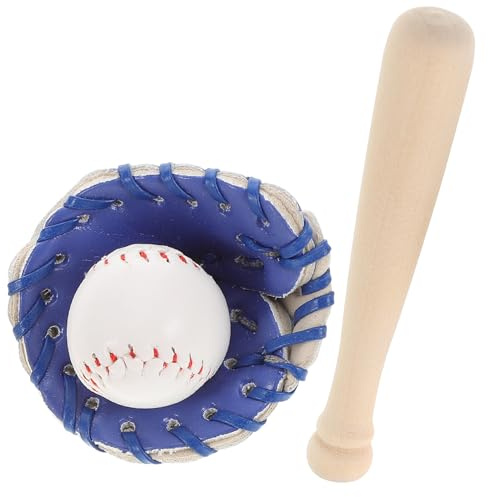 Gogogmee Mini Set Baseball et Softball Extérieur 3 Pièces Bleu Roi Miniature pour Loisirs Créatifs et Jeu de Rôle Batte et Balles Miniatures Adaptées à Décor Maison de Poupée