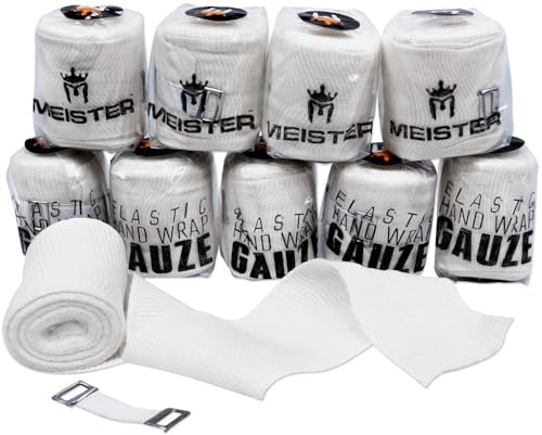 Meister elastisk gasväv handomslag för boxning och MMA – mexikansk stil – vit – 10-pack