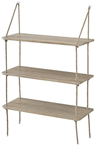 [en.casa] Dekorativt 3-vägs hänghylla med repupphängning i träutseende – 60 x 23,5 cm
