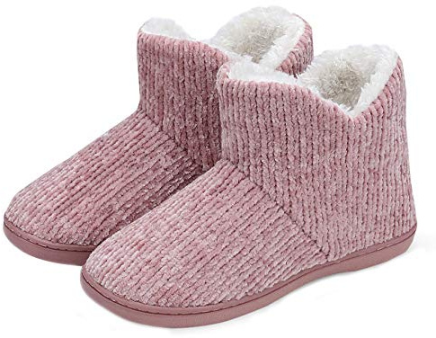 TUOBUQU Women Warm Bootie Slippers Fluffy Plush Indoor Outdoor Winter Booty Slippers Pink L
