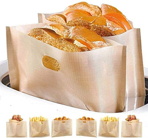 Toaster Bags Reusable Non-Stick Pockets Sandwich 3 6 12 Pcs, Toastie Bags Heat Resistant Pizza Bread Snack Microwave Oven Grill BPA Free 17 * 19cm (3 Pcs)