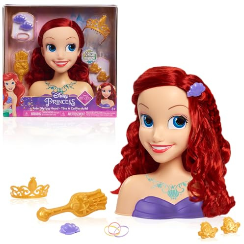 Disney Princess Ariel Styling Head, Red Hair, 10 Piece Pretend Play Set, The Little Mermaid, Officially Licensed Kids Toys for Ages 3 Up by Just Play