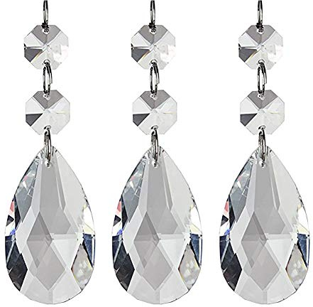 HugeDE 8 Pcs Clear Crystal Teardrop Chandelier Pendants Beads Shiny Glass Lamp Pendants Chain Jewelry Making Christmas Decoration