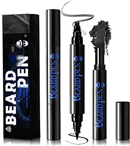 NewBang Lot de 2 crayons à barbe – Plume avec 4 pointes, imperméables et durables pour une barbe, une moustache et des sourcils naturels (noir, lot de 2)