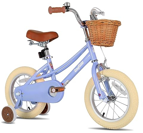 JOYSTAR 14 Zoll Kinderfahrrad für Kleinkinder 3-5 Jahre Mädchen, Mädchenfahrrad mit Stützrädern & Korb, Kinderfahrrad Lila