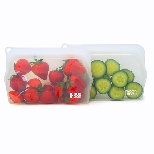 Moonmoon Reusable Silicone Freezer Bags | Resealable Food Storage Bags for Meal Prep & Snacks | Silicone Pouch 2 Set (Clear 330ml)