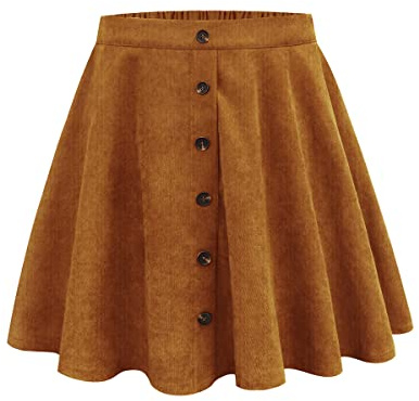 RITERA Women's Plus Size Skirts Button Up Flare A-Line Skirt Corduroy Mini Skater Skirt Stretchy Elastic High Waist Coffee Brown Fall Winter 2XL 18W 20W