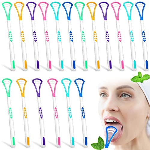 Yinkin 18 Pcs Tongue Scraper for Adults, Scraper Cleaner 100% BPA Free, Tongue Scrapers Cleaner, Oral Care Brush for Reducing Bad Breath Adults Healthy Oral Care Tools Easy to Use