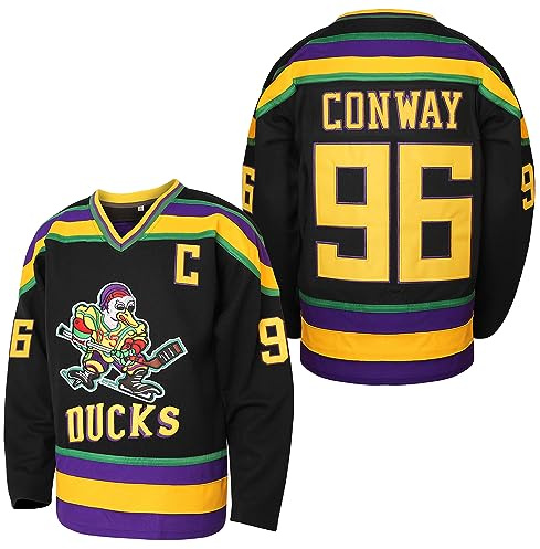 Mighty Ducks Jersey #96 Charlie Conway #99 Adam Banks #33 Greg Goldberg #66 Gordon Bombay Movie Hockey Jersey White Green (96 Black,Large)