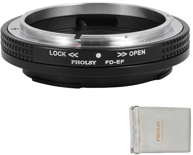 PHOLSY Enfoque Manual Adaptador de Objetivos con Palanca de Apertura, Sólo Macro Sin Vidrio óptico Compatible con Canon FD FL Montura Objetivos y Canon EOS EF Montura Cuerpo de Cámara, FD a EOS