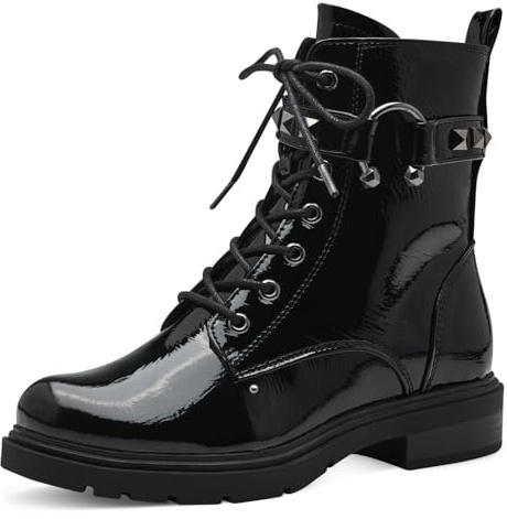 MARCO TOZZI Damen Stiefeletten zum Schnüren mit Nieten mit Reißverschluss, Schwarz (Black Patent), 41 EU