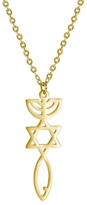 EUEAVAN Messianisches Siegel Halskette für Frauen Davidstern Jesus Fisch Menora Halskette Messianisches Siegel von Jerusalem Anhänger Jüdisches Religiöses Amulett Chanukka Schmuck Geschenk (gold)