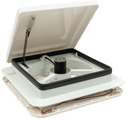 Esyogen Ventilatore da tetto per camper, 360 x 360 mm, 12 V, 33 dB, colore bianco, con ventilatore di ventilazione a LED, apertura e chiusura manuale di 45°, volume di scarico 30 m³/min