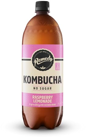 Remedy Kombucha Tea - Raspberry Lemonade - Sparkling Live Cultured, Naturally Sugar Free Soft Drink - Probiotic for Gut Health - 1 x 1L Bottle