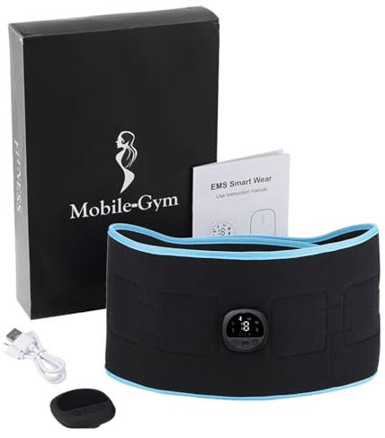 Paodduk Stimulateur Musculaire Ceinture Abdominale, Entraîneur de Muscles abdominaux 8 Modes 19 Niveaux avec Patch conducteur en Silicone et minuterie, Ceinture Abdominale légère, entraîneur