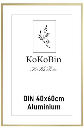 KoKoBin Cornice per Quadri e Poster in Alluminio Oro Metallo Con Vetro Acrilico Infrangibile - Moderna Con Passe-Partout per Immagini e Foto (40 * 60)