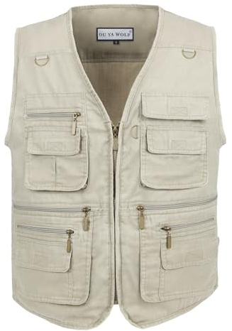 OU YA WOLF Men's Fishing Vest Stone Washed Denim Multi Pockets Outdoor Casual Work Utility Travel Photo Hunting Cargo Vests