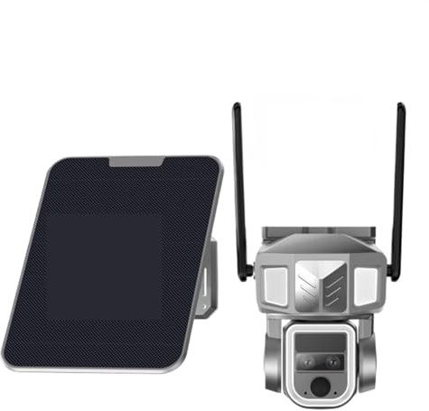 Telecamera di sicurezza esterna, 4G Telecamera panoramica a doppio obiettivo Zoom 20X 4K 8MP Sicurezza domestica Sicurezza esterna Telecamera solare alimentata a batteria Visione notturna a colori Tel