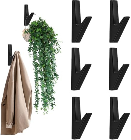 LYSHOOCE 6 Pezzi Ganci Appendiabiti Neri,Ganci Appendiabiti da Parete,Resistenti Singolo Gancio Attaccapanni,Appendino da Muro,Adatto per camere da letto, bagni, cucine, Con viti di montaggio
