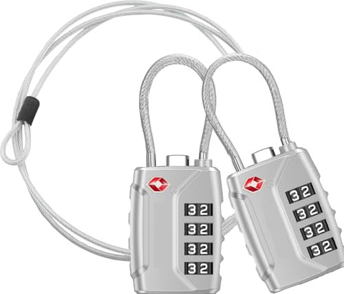 Newace TSA Schloss 4 Stellig Kofferschloss Zahlenschloss Gepäckschloss Reiseschloss Kabelschloss für Koffer Gepäck Rucksack – 2 Stück Silber