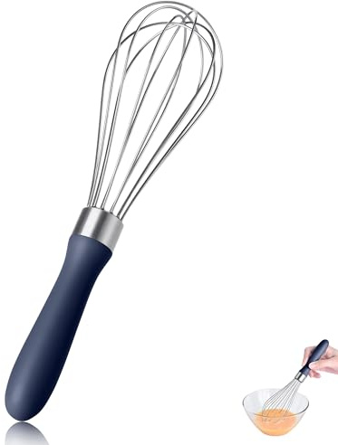 9.06 in Kitchen Wire Whisk, 18/10 Stainless Steel Metal Balloon Wisk Heavy Duty Egg Beater whisker Hand Mixer for Cooking, Baking, Mixing, Stirring, Sauce, Flour（Small, Midnight Blue）