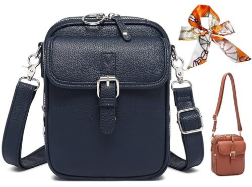 Crossbody Leather Bag, Retro Crossbody Shoulder Bag for Women,Adjustable Large Capacity Anti-Theft Backpack (drak blue)