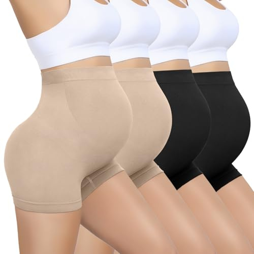 Diawsome 4 Pack Seamless Maternity Shapewear Shorts, Over Bump Pregnancy Knickers, High Waist Belly Support Boyshorts Underwear for Women