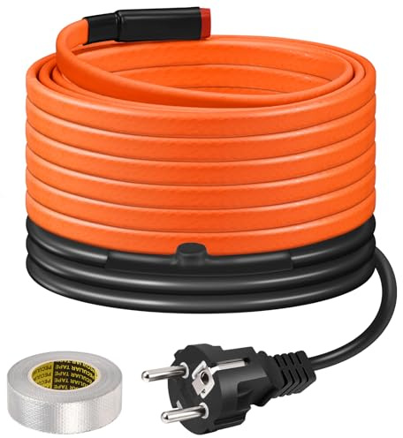 Heizkabel mit Thermostat, BDDFOTO 25 W/m Selbstregulierendes Heizband Frostschutz, Heizdraht IP65 Wasserdicht Zum Schutz von Wasserleitungen, Dachrinnen und Weidetränken, 6 m