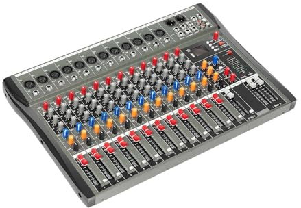 Tagtuell12 Channel Audio Mixer, DJ Sound Controller Interface with 48V Phantom power, Sound Mixer for Studio Karaoke