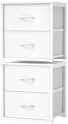 DAOUTIME 2-Pack Stackable Storage Drawers (4 Drawers Total), White Closet Organizer with Wooden Top & Metal Frame, Freestanding or Stackable Dresser for Bedroom, Living Room, Under Bed